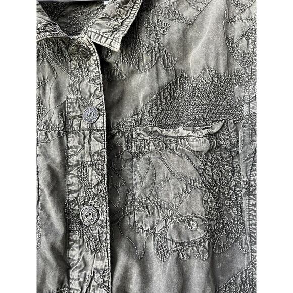 Chicos Jacket Womens Medium Green Embroidered Button Down Textured Pockets Boho - Picture 8 of 13